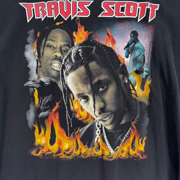 Travis Scott LA Flame Rap Concert T-Shirt Adult XL Black Short Sleeve - Picture 3 of 6